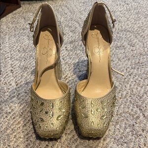 Jessica Simpson Sparkling Gold Heels